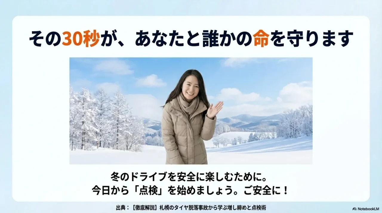 点検の30秒が命を守ることを伝える締めの画像