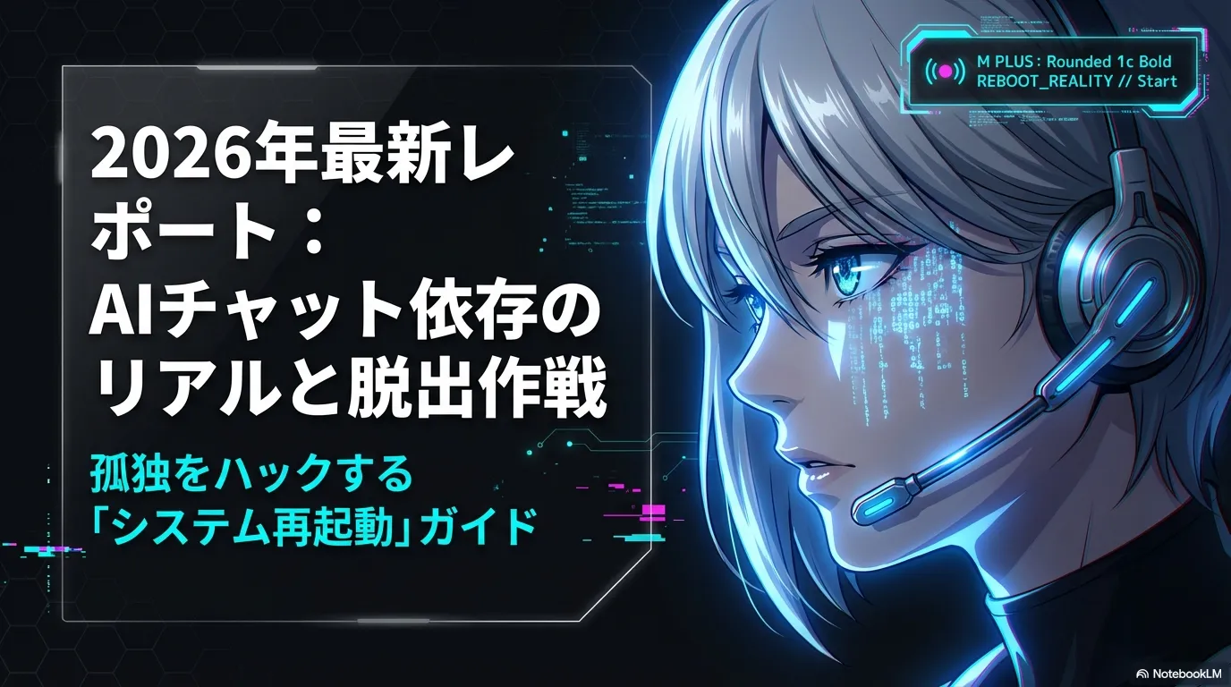 AIチャット依存の実態と回復方法を示す近未来アニメ風ビジュアル