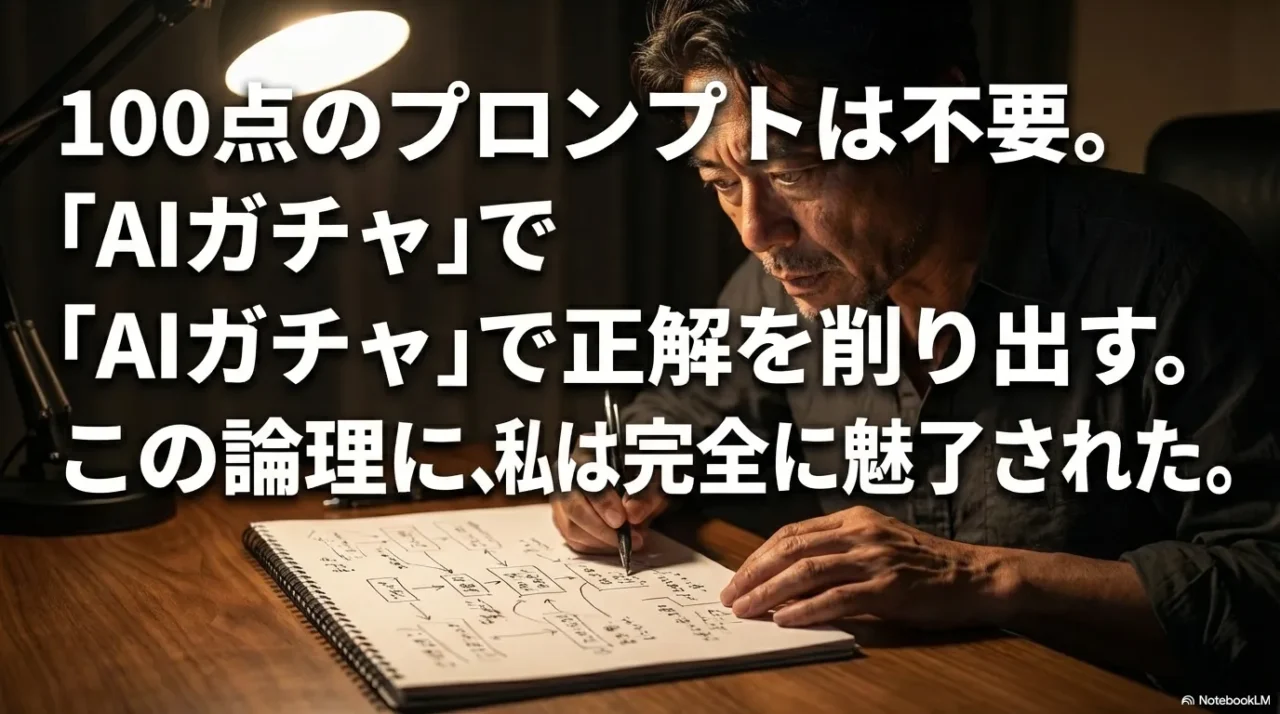 ノートに戦略を書き込みAI活用を研究する男性