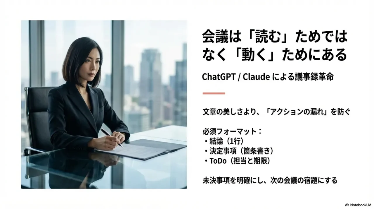 議事録を形式的な記録からアクションのためのツールに変えるための必須フォーマット解説