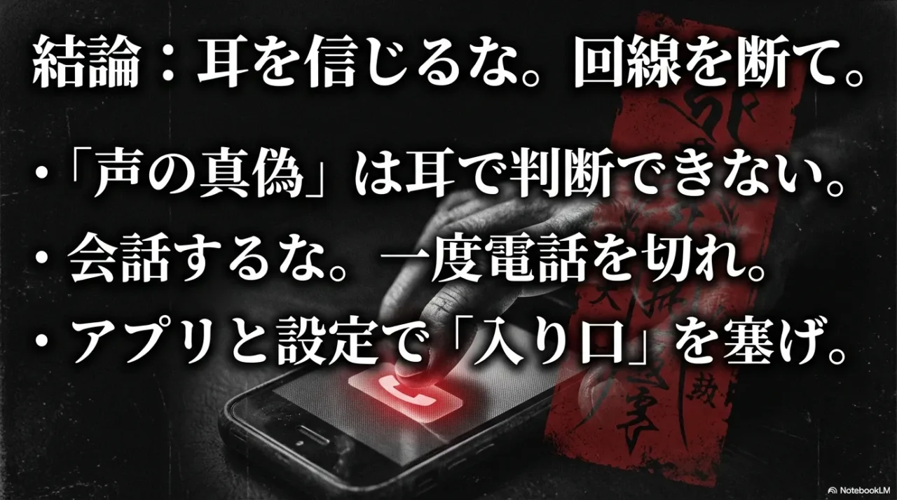 AI詐欺は耳で判定せず一度切る、入口を塞ぐという結論