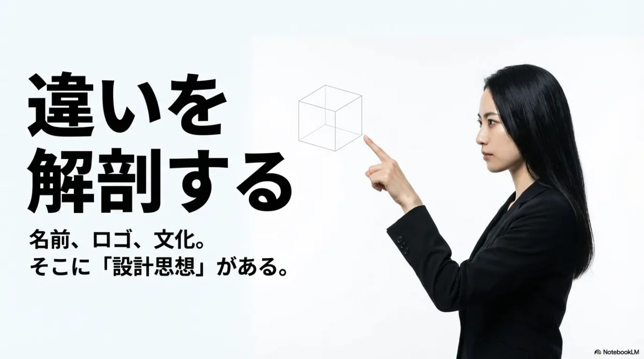 名前・ロゴ・文化から違いを分解して整理することを示す画像