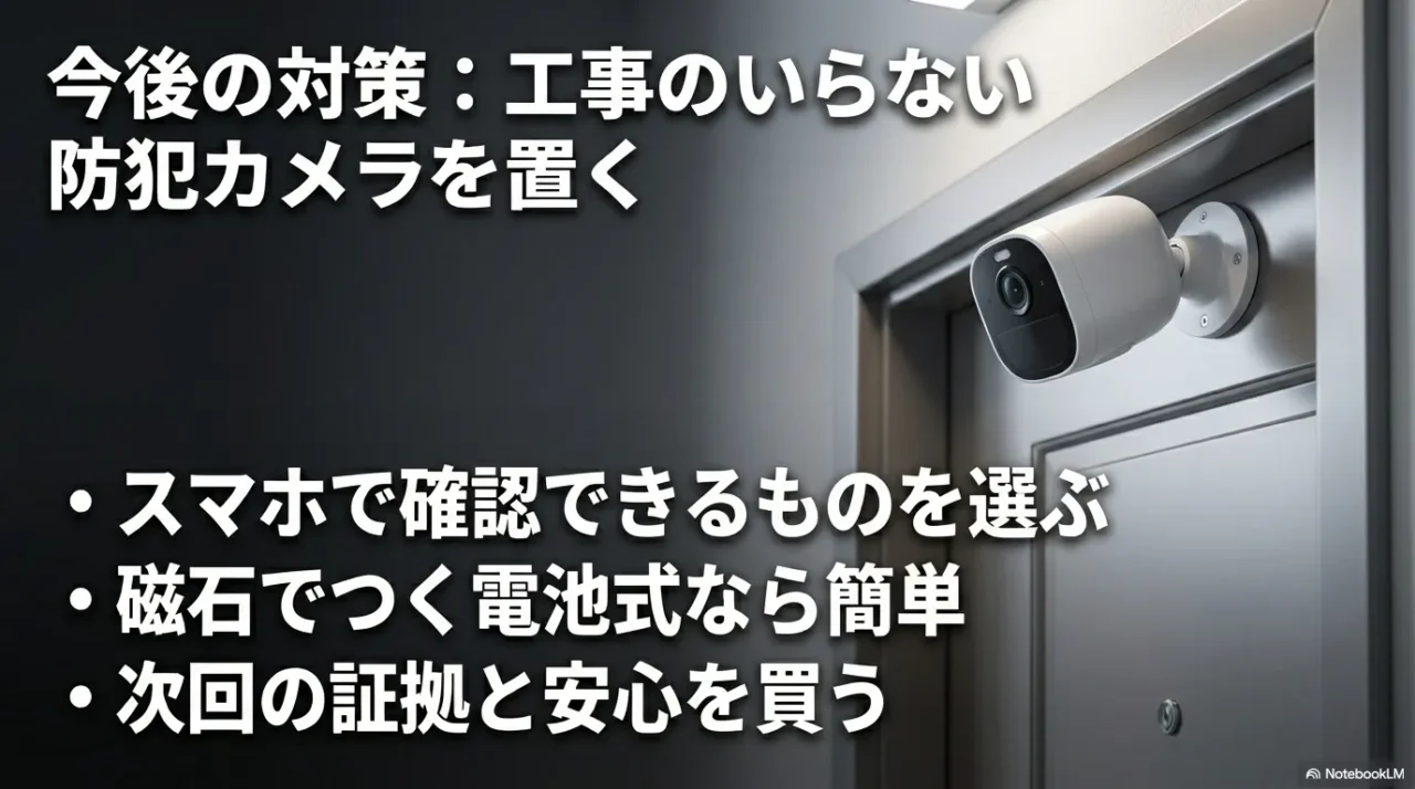 工事不要の防犯カメラで次回の証拠と安心を作るイメージ