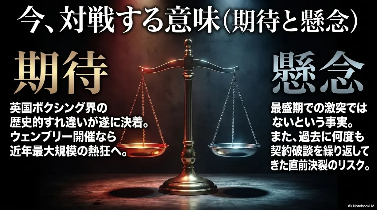 ジョシュア対フューリー戦の期待と懸念を対比した画像