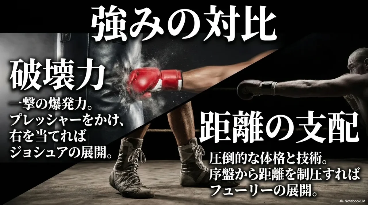 ジョシュアの破壊力とフューリーの距離支配を対比した画像