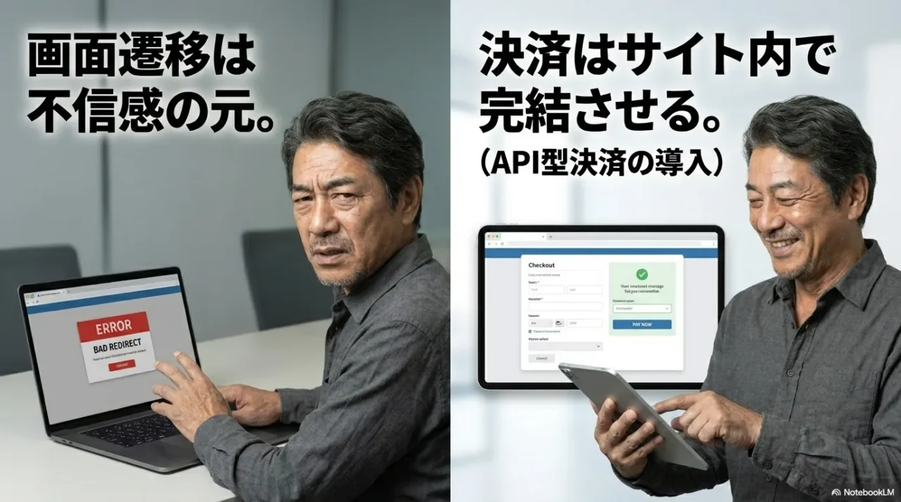 リンク型とAPI型決済を比較するイメージ