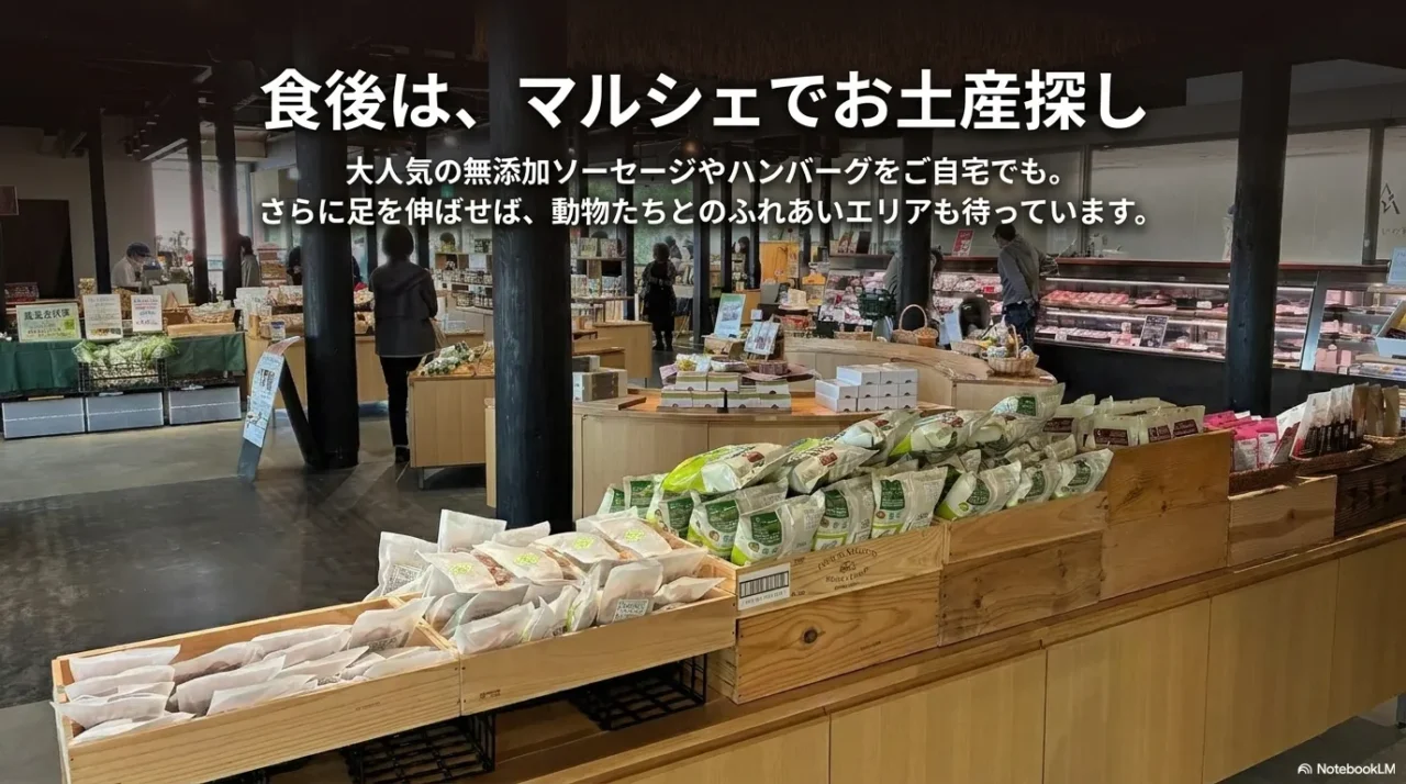 Ark館ヶ森のファームマーケットで食後にお土産を探せることを紹介する画像