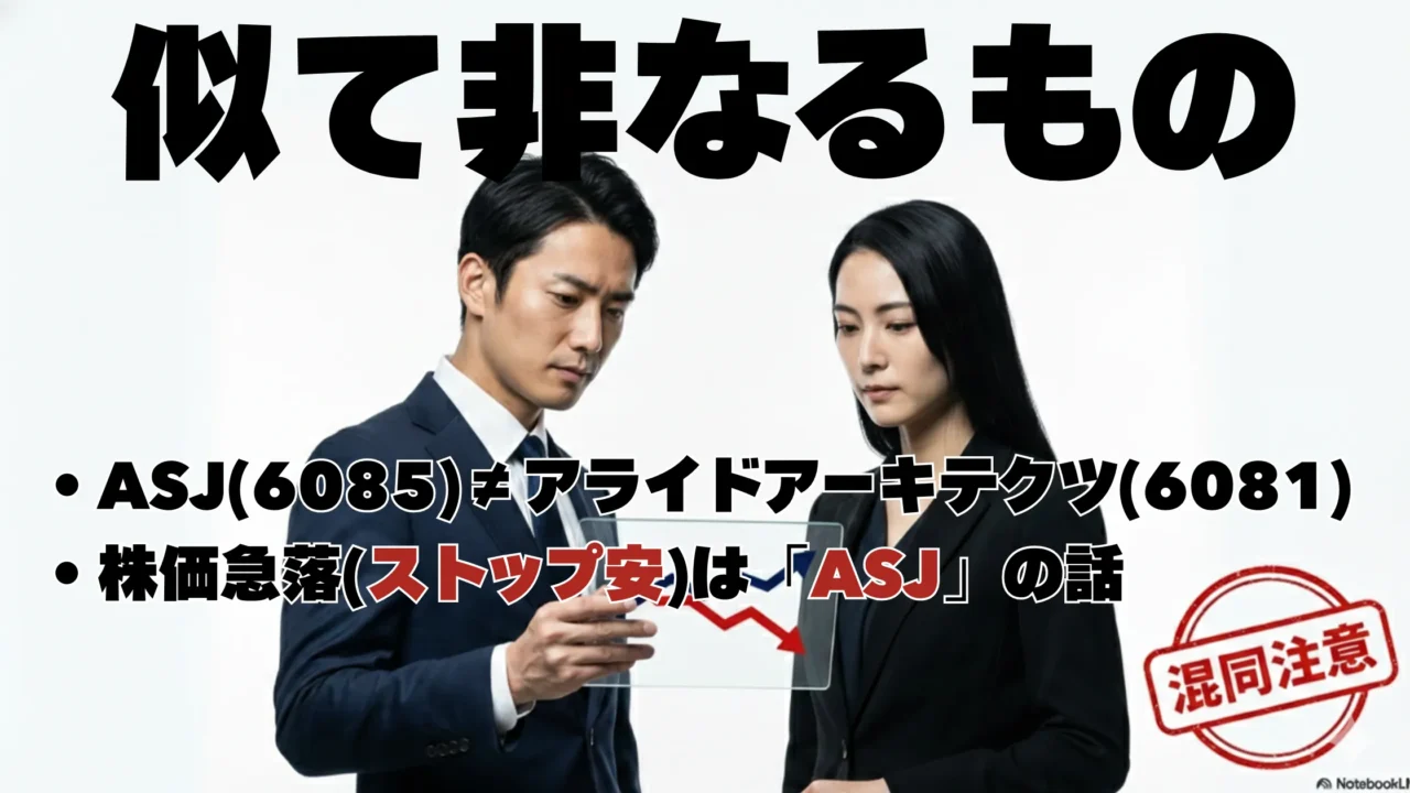 ASJ(6085)とアライドアーキテクツ(6081)を混同しない注意喚起