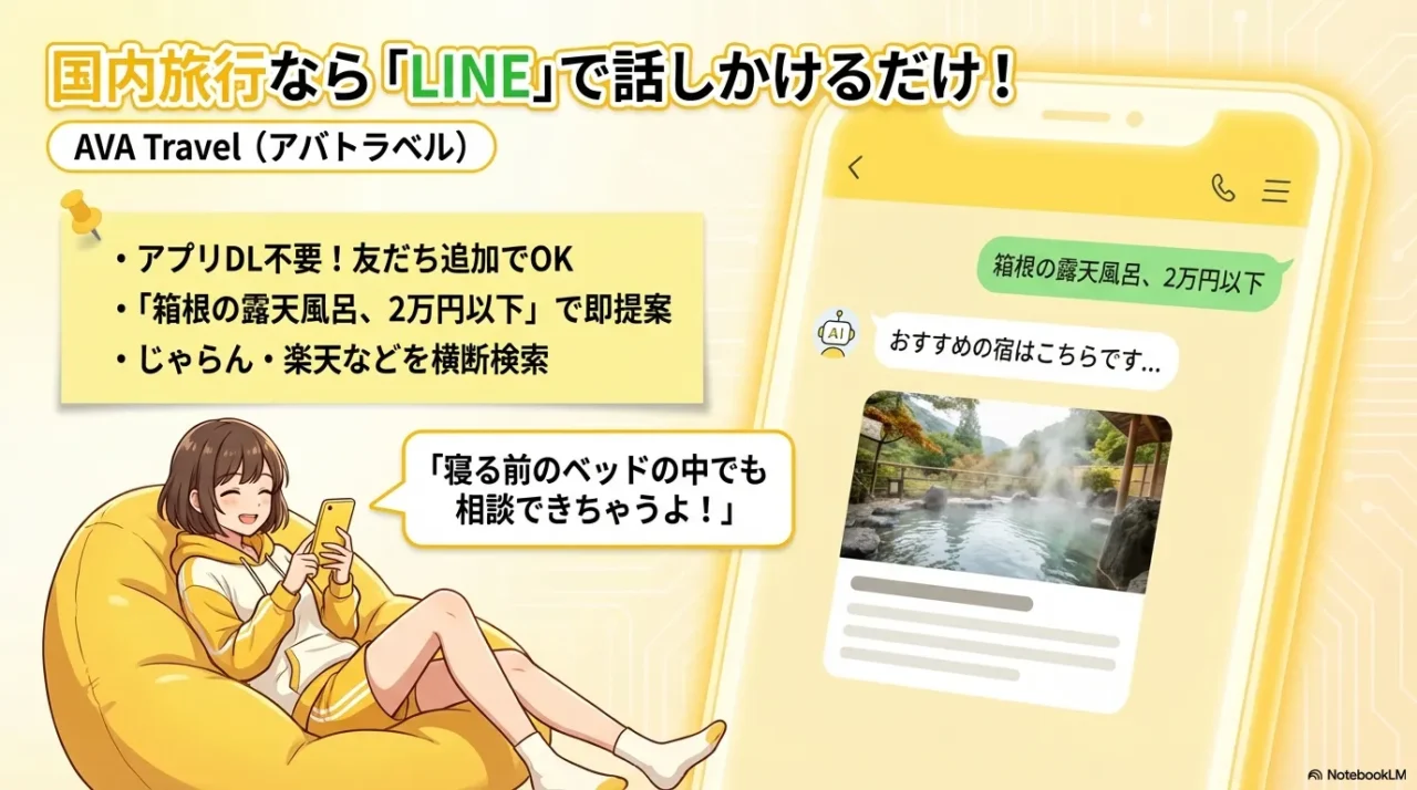 AVA TravelをLINEで使い、条件入力で宿候補を提案してもらうイメージス画像