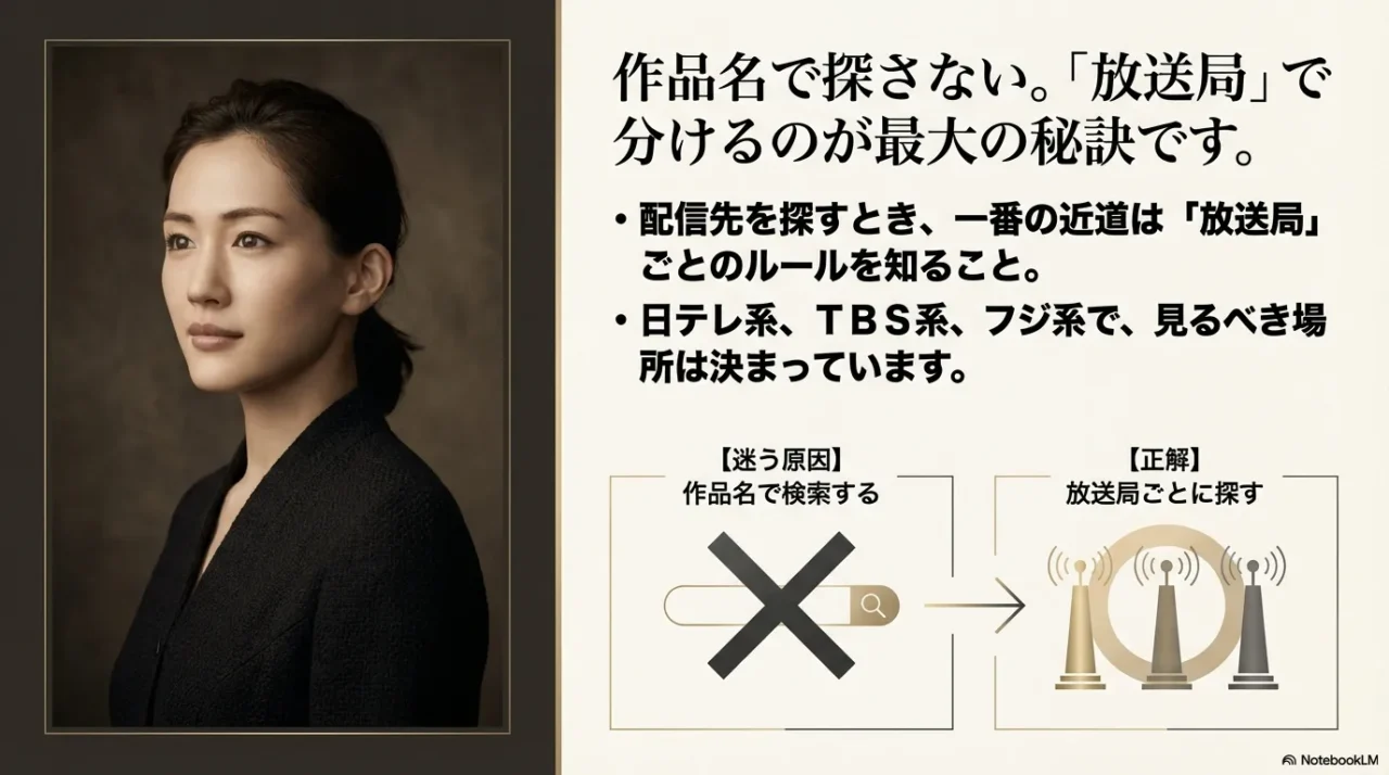 綾瀬はるかの過去ドラマは作品名ではなく放送局別に探すと分かりやすいことを示す画像