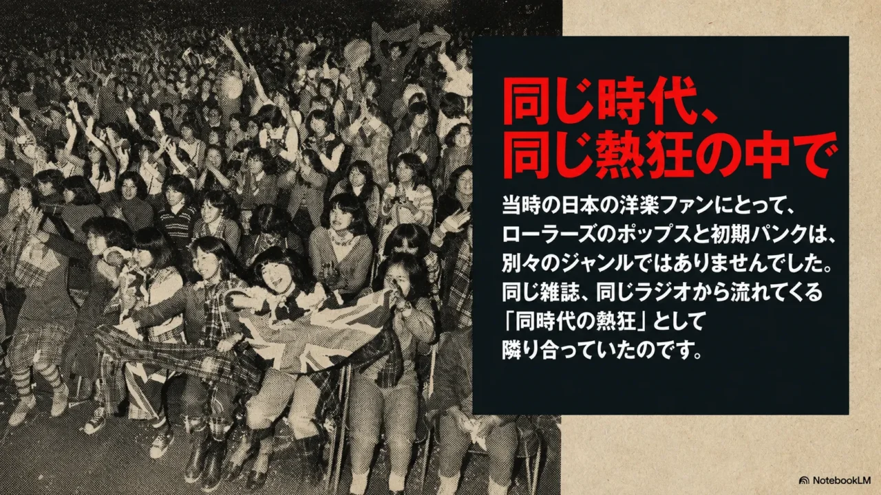 日本の洋楽ファンにとってベイシティローラーズと初期パンクが同時代の熱狂だったことを示す画像