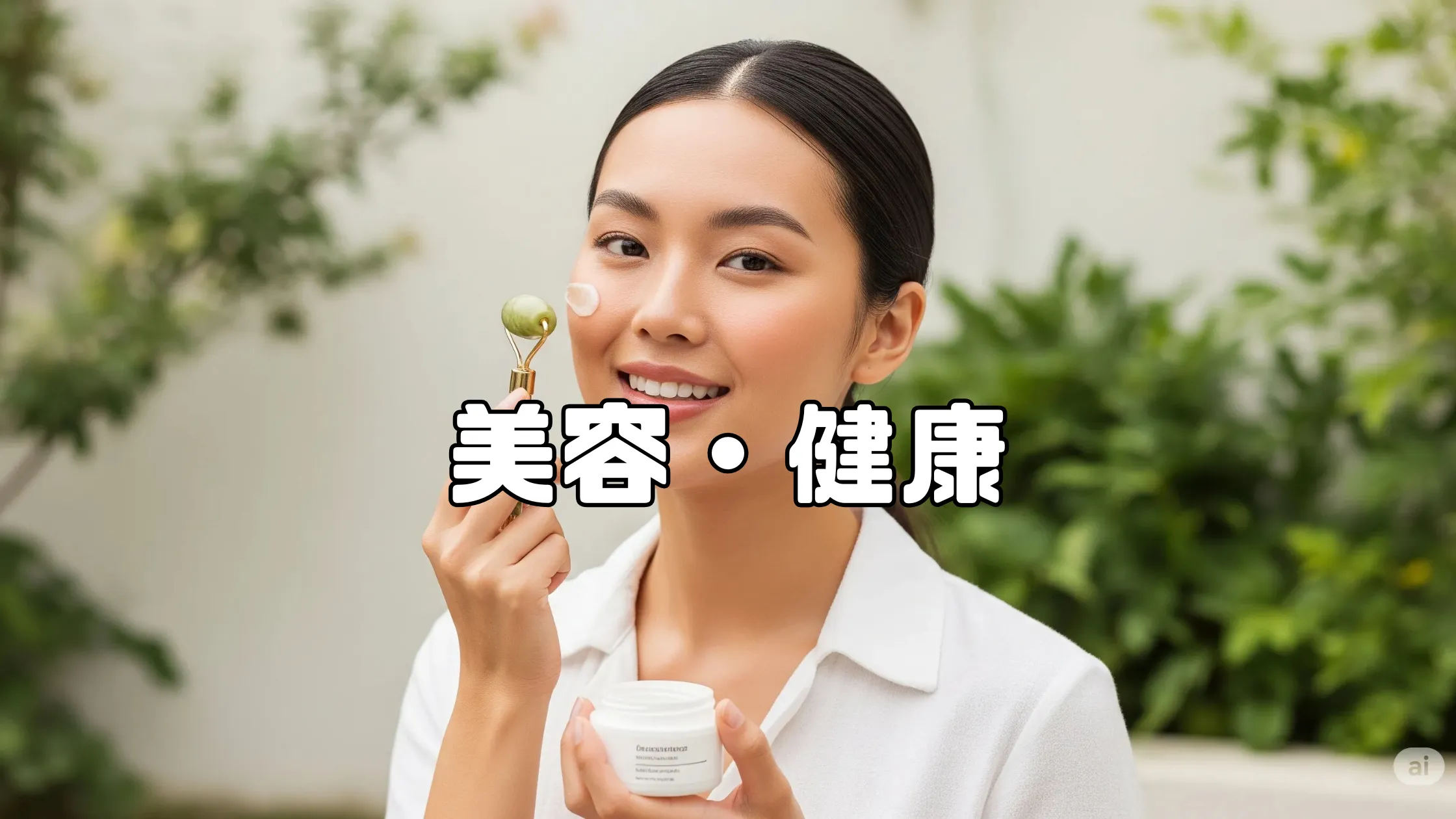 クリームを塗って美容ローラーを使用する女性