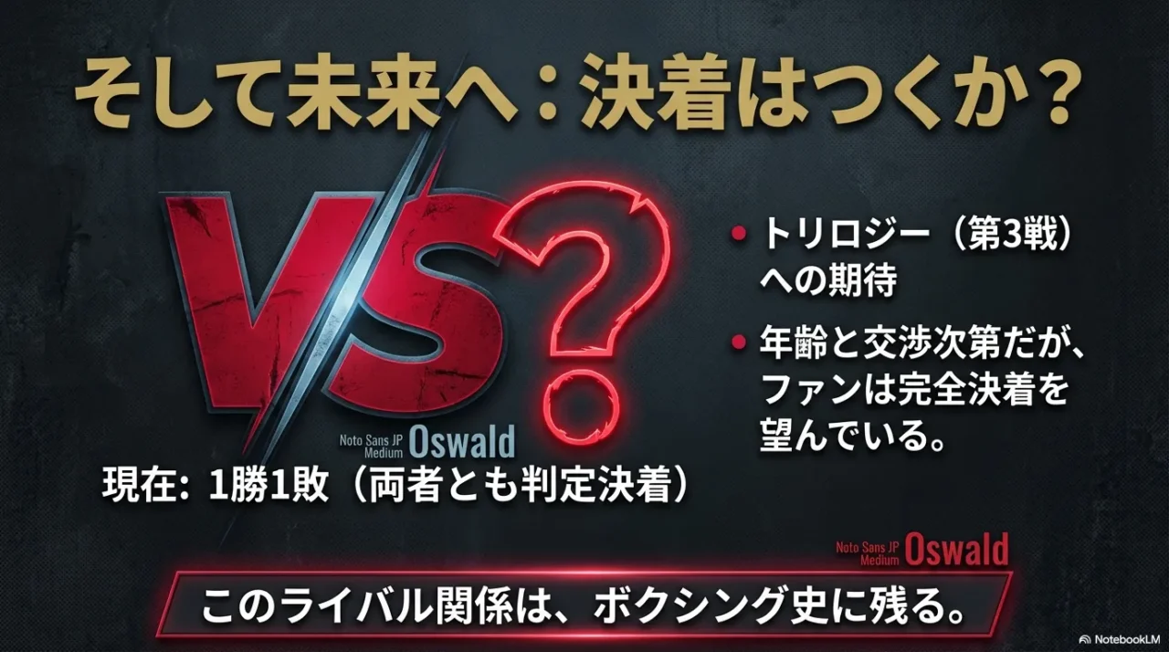 1勝1敗で迎えるトリロジー(第3戦)への期待と完全決着