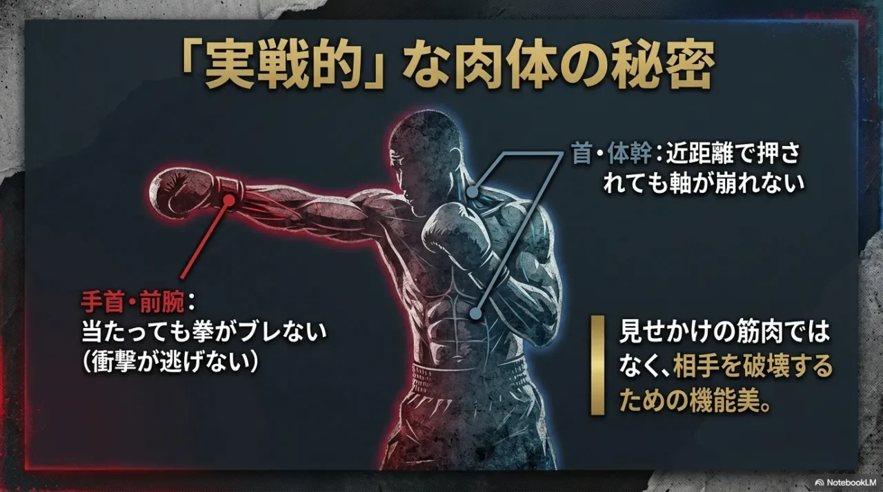 近距離で軸が崩れない首と体幹、衝撃を逃さない手首と前腕の強さ
