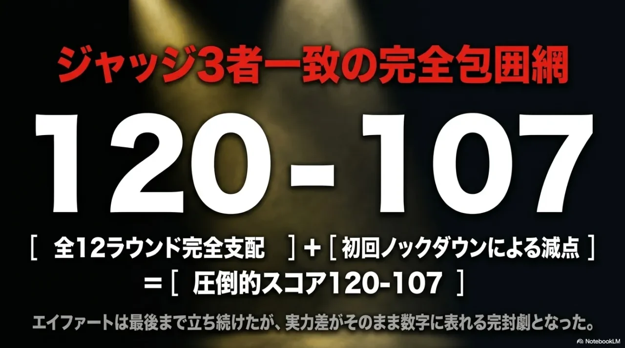 ビボル対エイファート戦の判定スコア120-107を解説する画像
