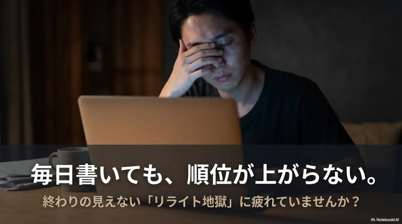 順位が上がらないリライト地獄に疲れていないか問いかける画像