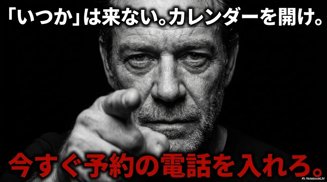 大腸カメラの予約を先延ばしにせず、今すぐカレンダーを開いて電話する行動を促すスライド