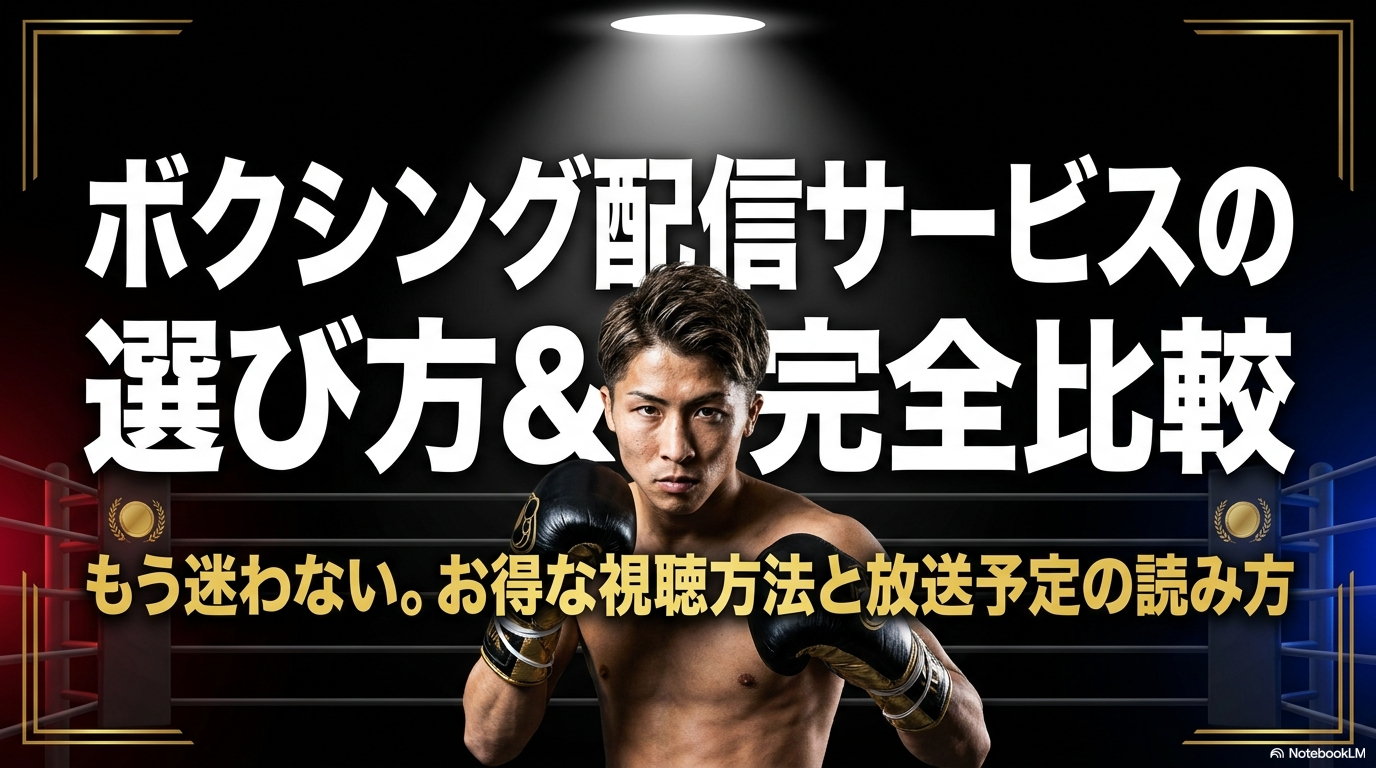 「ボクシング配信サービスの選び方&完全比較」の見出しと、リング上でグローブを構える井上尚弥を組み合わせた記事タイトル画像。副題は「お得な視聴方法と放送予定の読み方」。