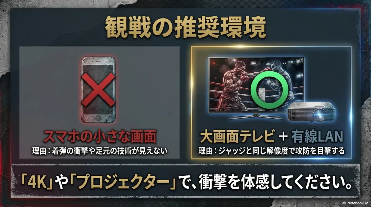スマホの小さな画面と大画面テレビ・プロジェクターでのボクシング観戦体験の違い