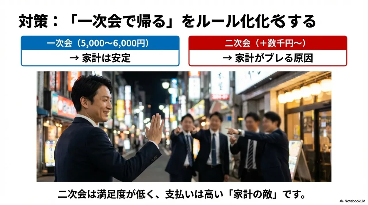 一次会は家計が安定、二次会は家計がブレる図