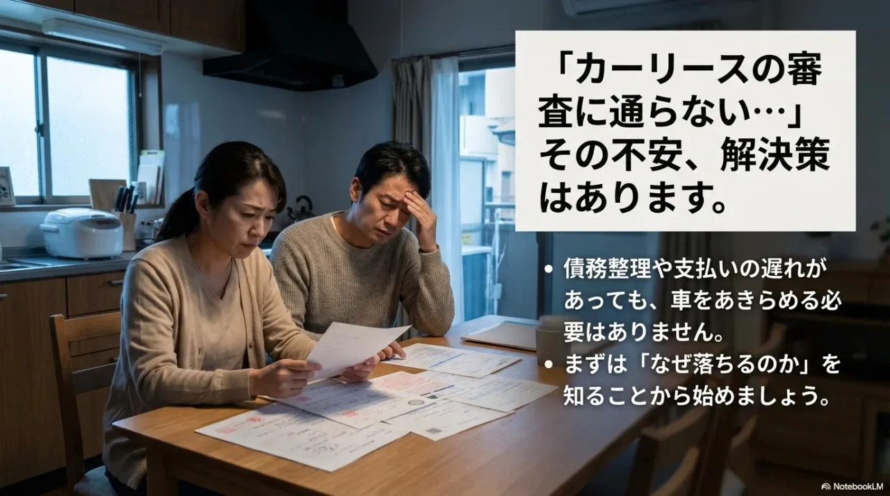 カーリースの審査に通らない不安があっても解決策はあります。債務整理や支払い遅れでも車をあきらめる必要はありません。