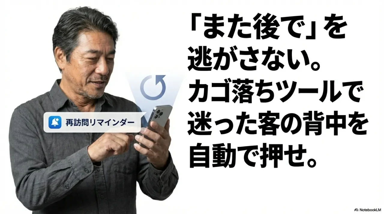 スマホで再訪リマインダーを確認する男性