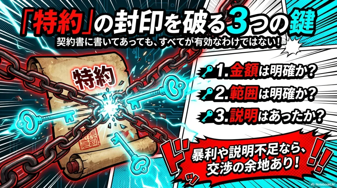 契約書の特約が有効か判断するための3要素：金額の明確さ、範囲の明確さ、説明の有無
