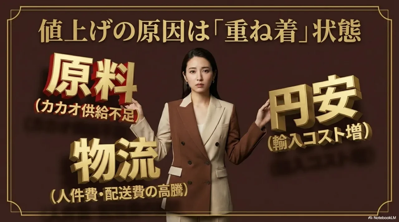 原料高・円安・物流費が重なって値上げが続く構造を示す