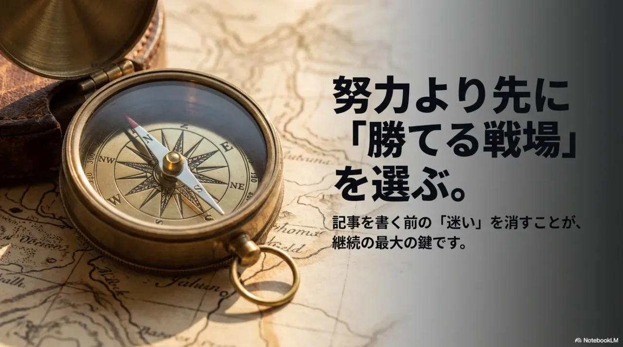 記事を書く前に勝てる戦場を選ぶ重要性を伝える画像