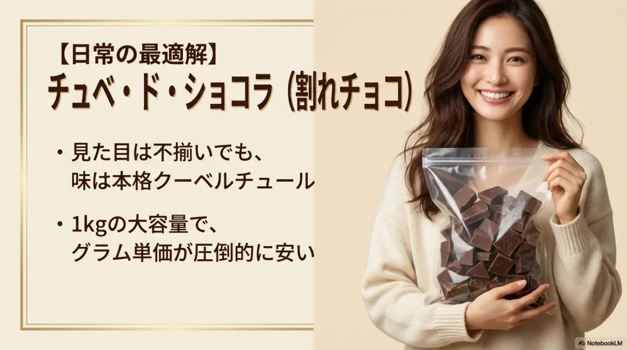 割れチョコを日常用にすることでグラム単価を下げる提案画像
