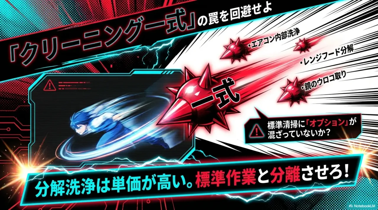「一式」請求は交渉不能。作業単価、範囲、オプションの有無が分かる明細を出させるまで合意しない姿勢