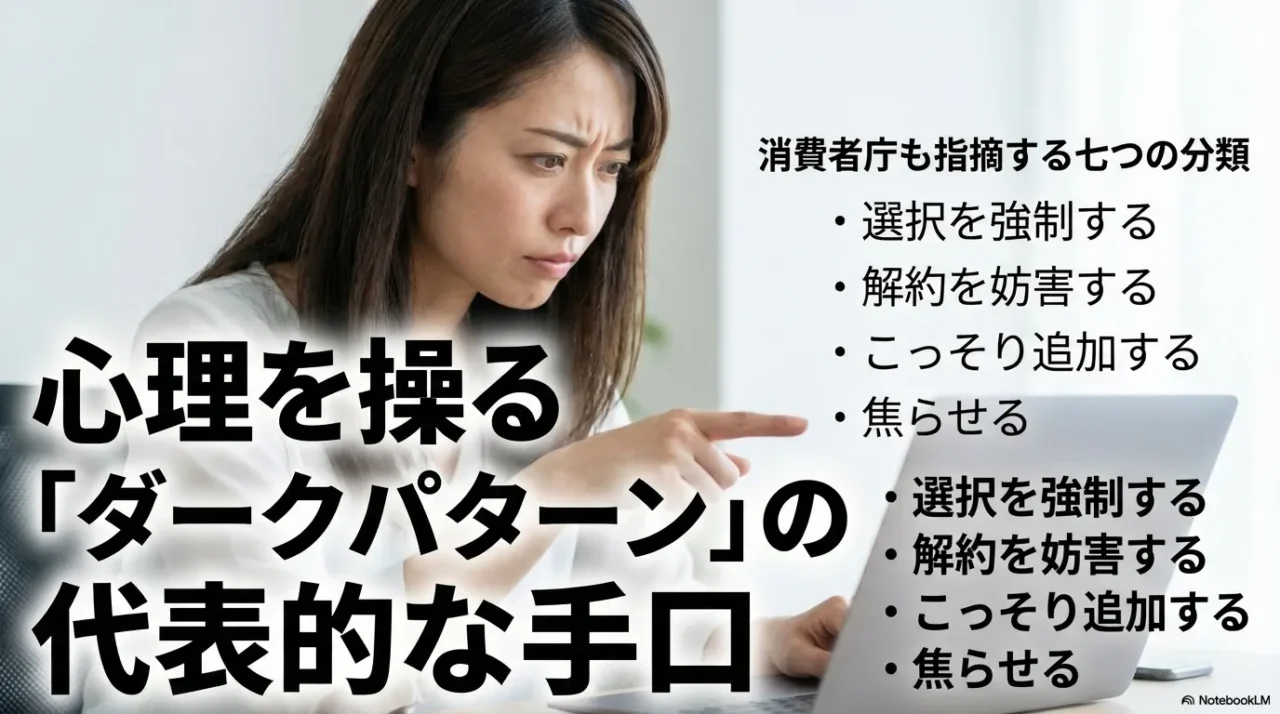 ダークパターン7分類の代表例を示すイメージ画像