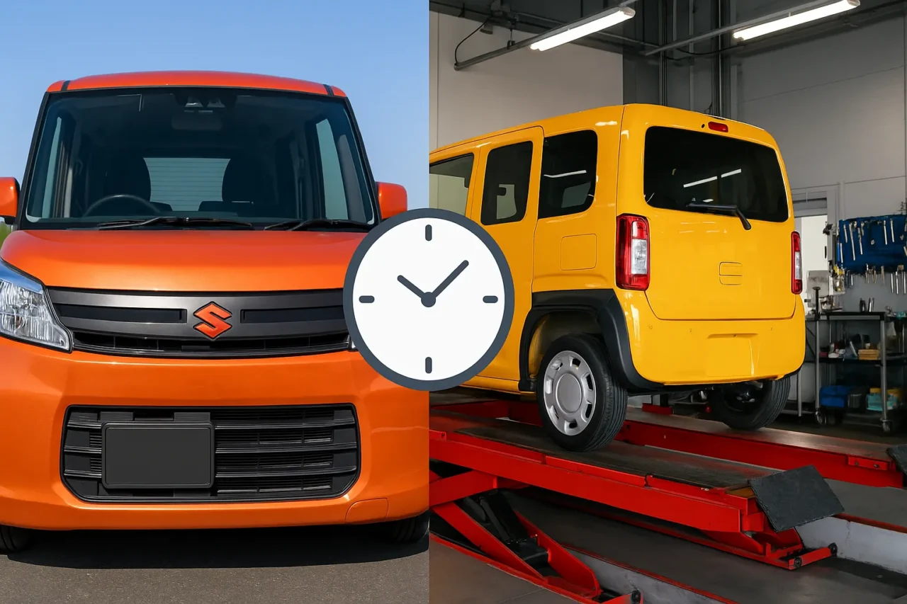 即日取付サービスを提供するカー用品店のサービス車両と作業風景