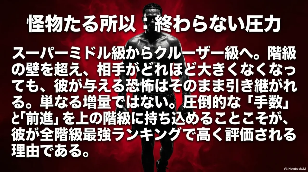 デビッド・ベナビデスが階級を上げても手数と前進を維持する強さを説明する画像