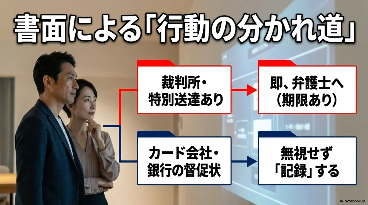 届いた書面の種類による行動の分かれ道