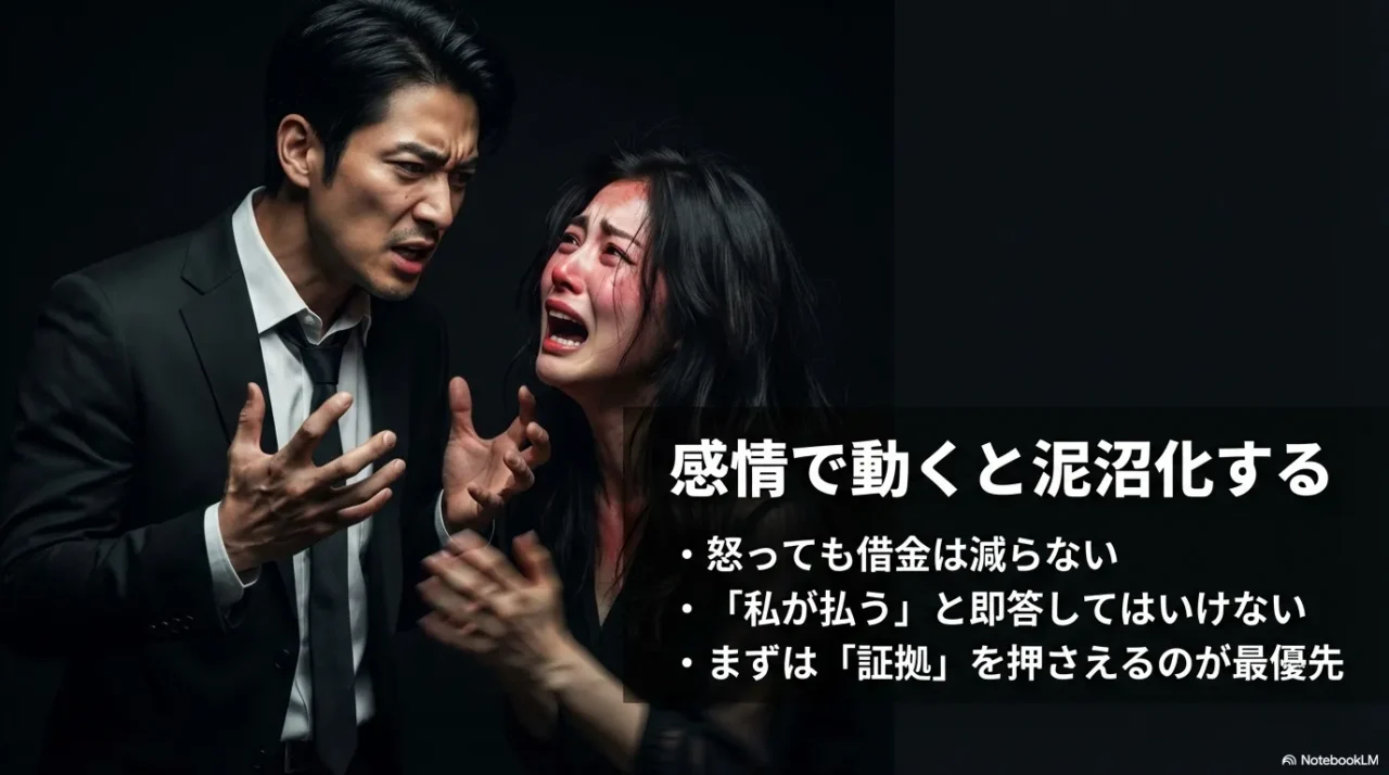 借金問題において感情で動くと泥沼化することを示す画像