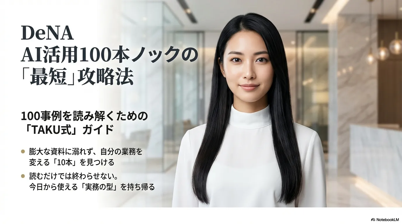 AI活用100本ノックの最短攻略法とTAKU式ガイドの表紙スライド