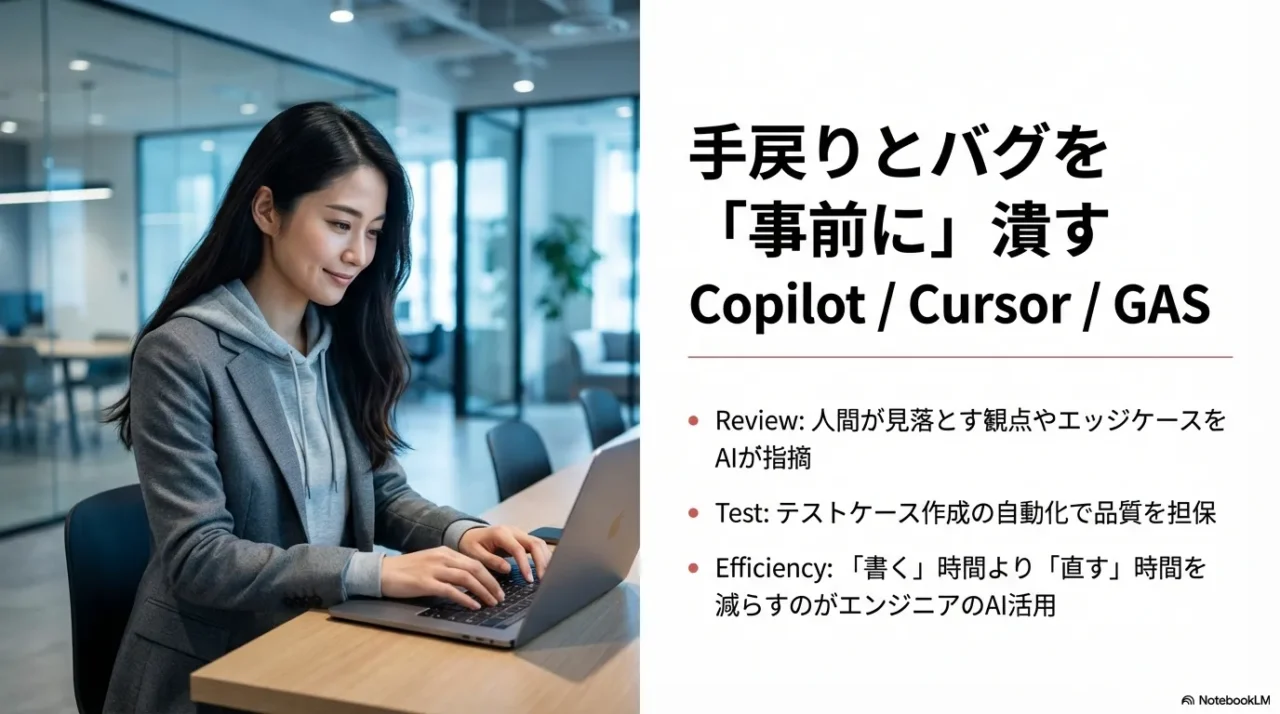 CopilotやCursorを活用し、レビューやテストで手戻りとバグを事前に潰す開発フロー