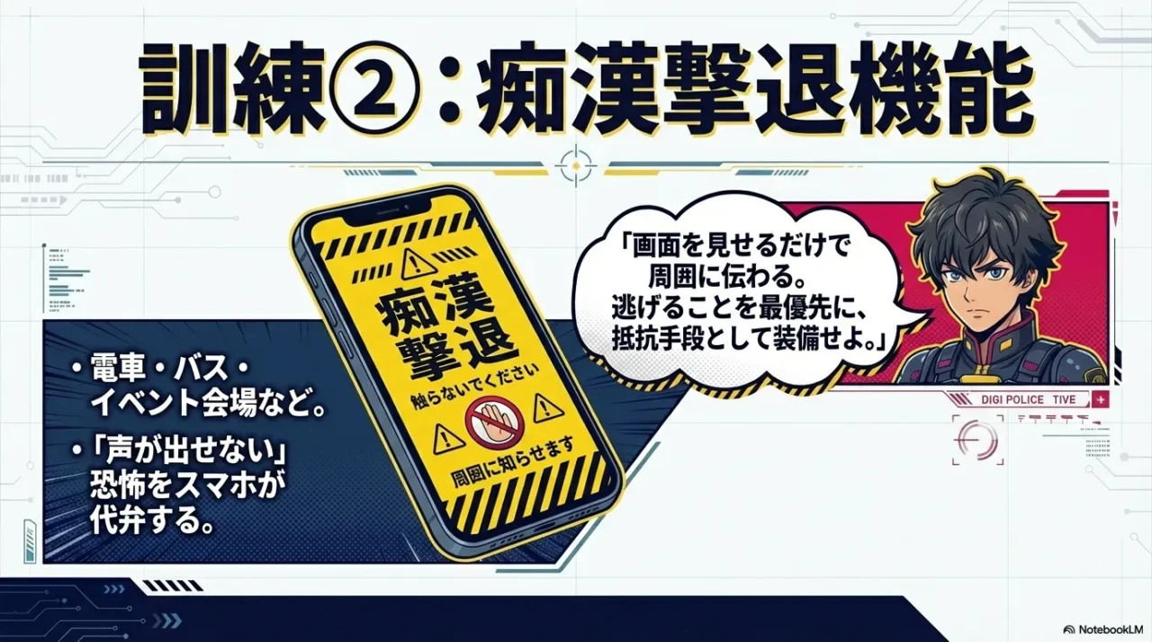 痴漢撃退機能の使用イメージスライド