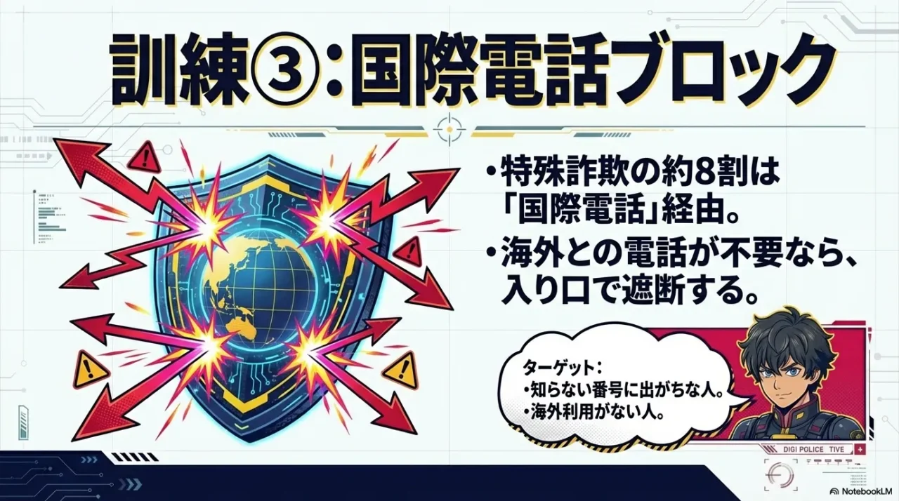 国際電話ブロック機能の解説スライド