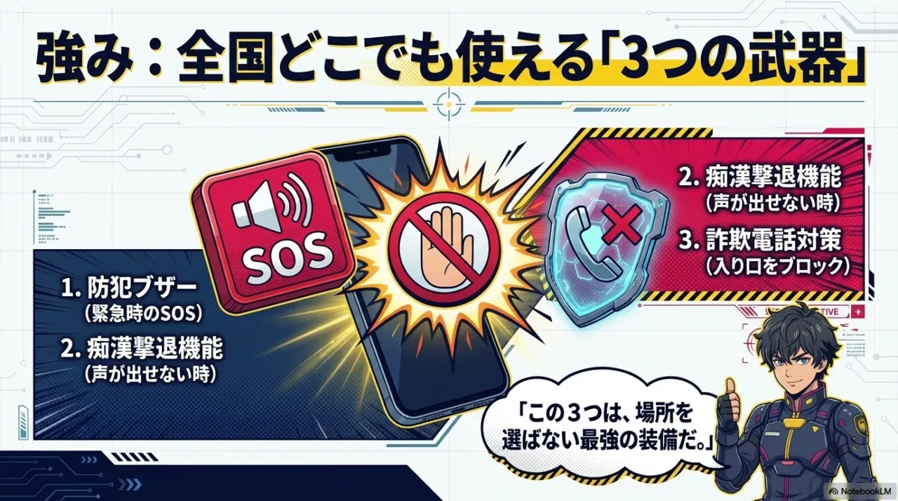 全国で使えるデジポリス3つの武器スライド