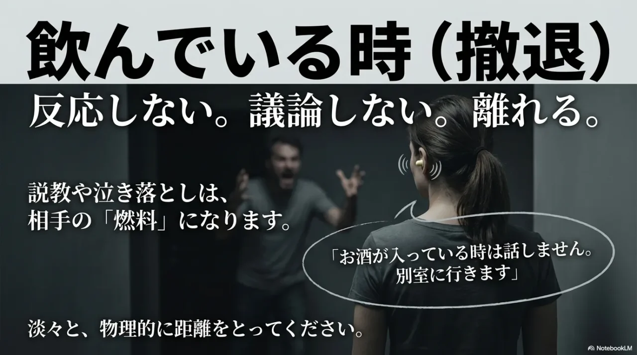 夫が酔っている時の対応方針。反応せず物理的に距離を取る
