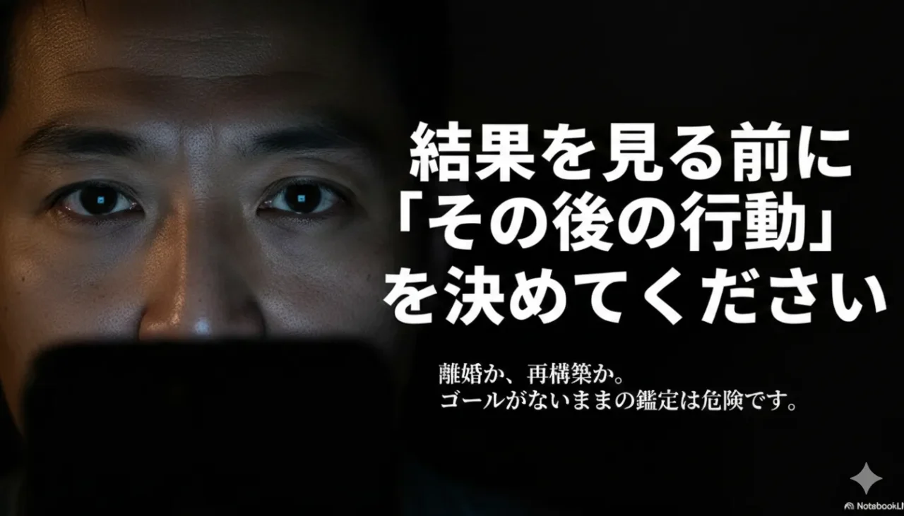 暗闇の中で目が強調された人物が決断を迫られる雰囲気の画像