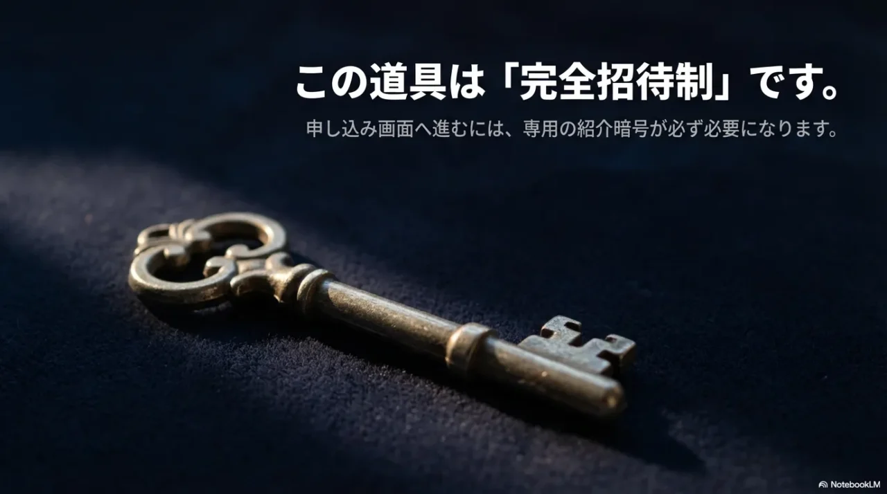 完全招待制で申し込みに紹介暗号が必要だと示す画像