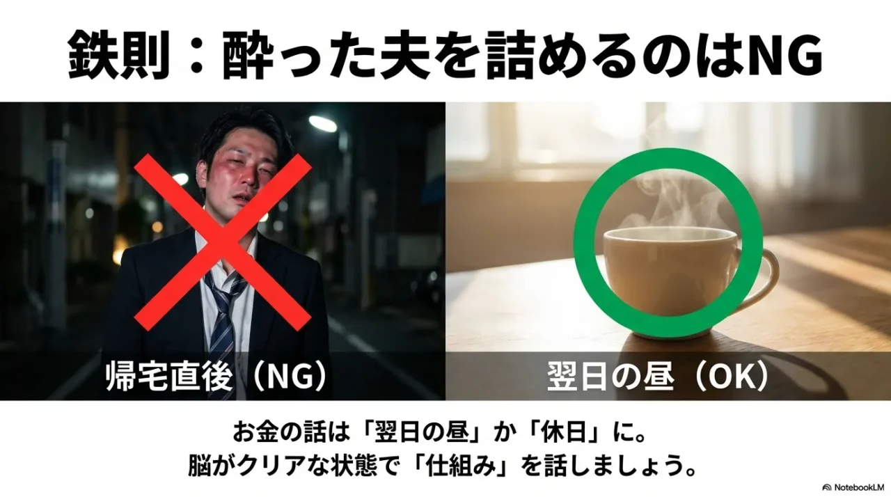 飲み会帰宅直後はNG、翌日以降に話すのがOKの図