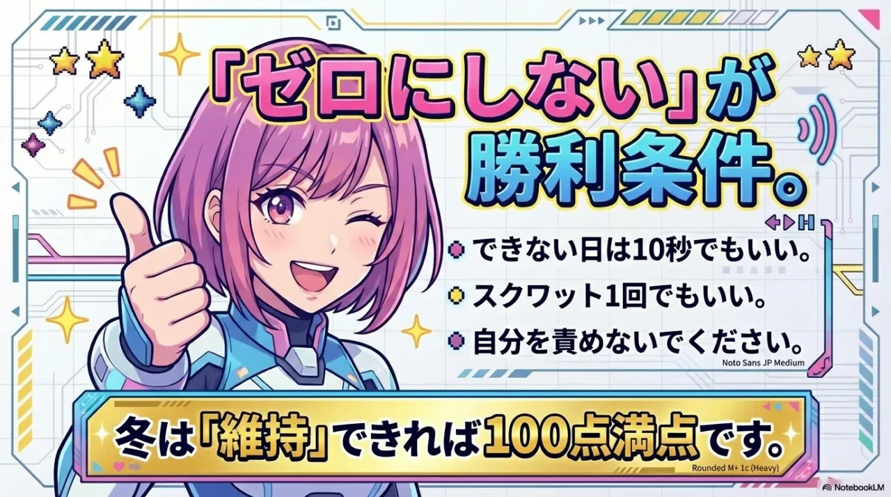 3分が無理でも10秒・1回でOKと示す励ましの画像