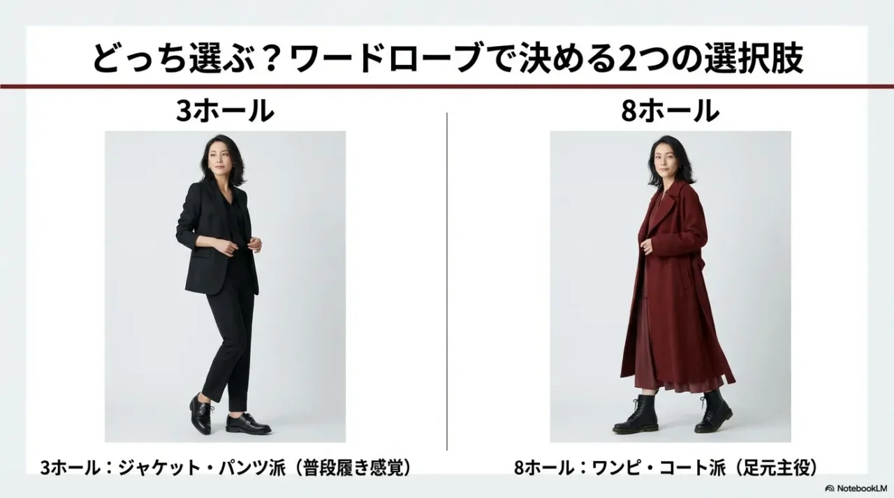 3ホールはジャケット・パンツ派におすすめ。8ホールはワンピ・コート派におすすめ。