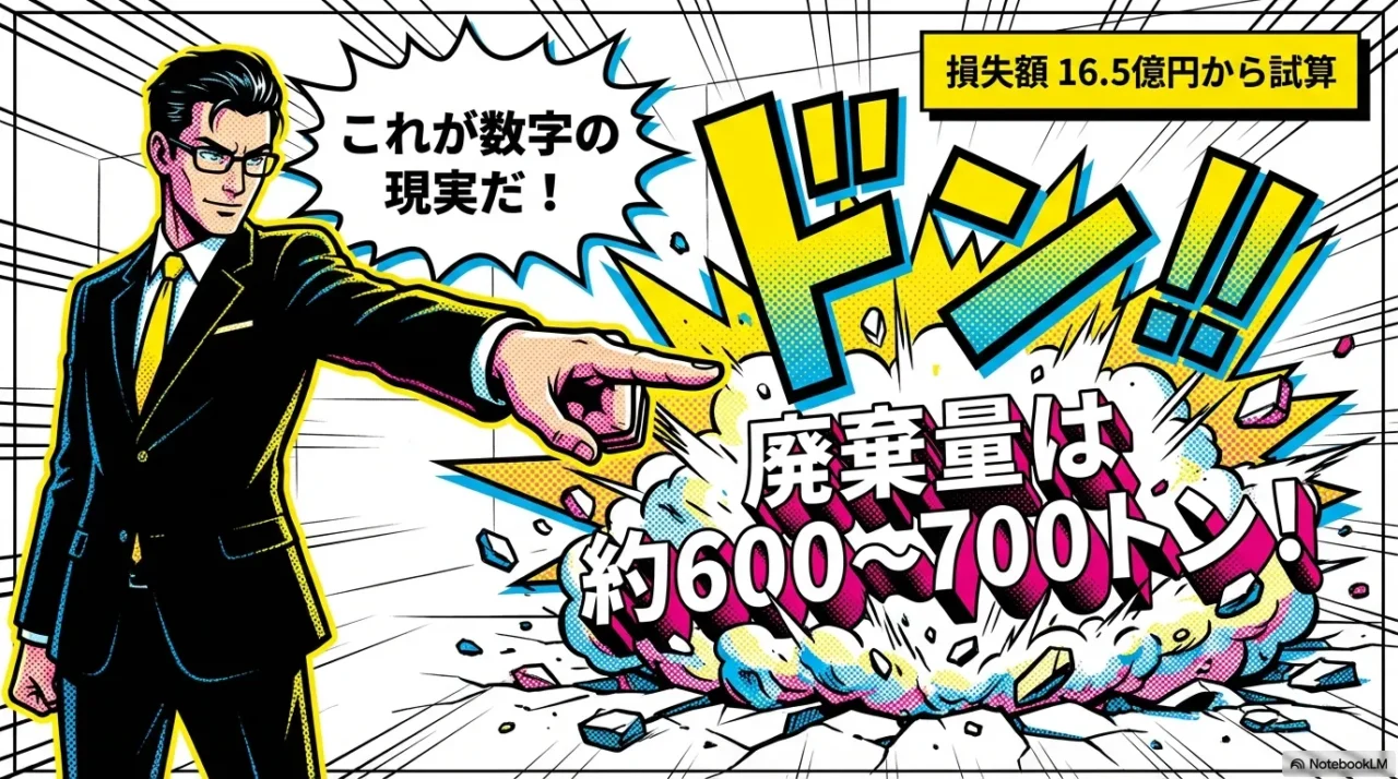16.5億円の損失を平均単価と重量で逆算し、恵方巻き廃棄量は約600〜700トンと示す要点画像