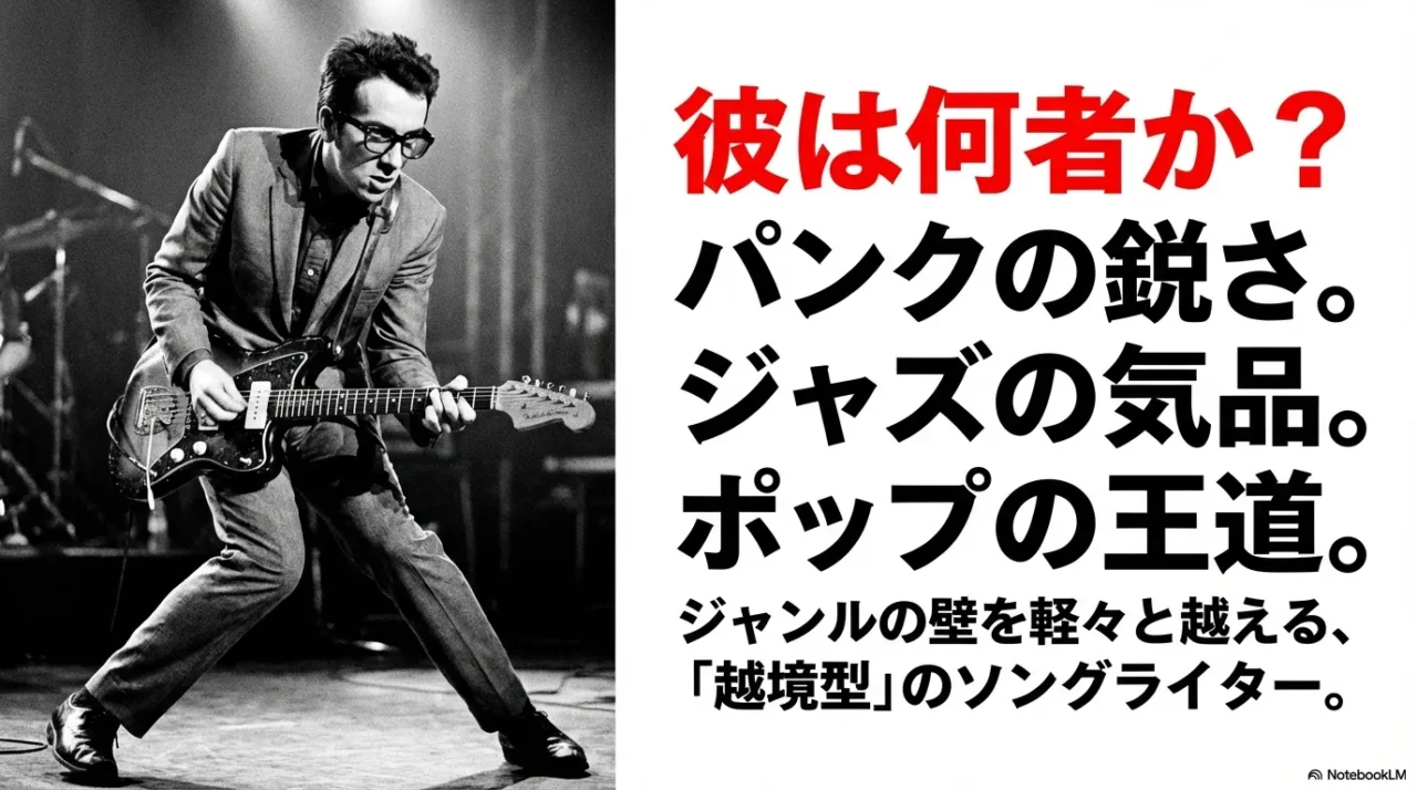 エルヴィス・コステロはパンクの鋭さ、ジャズの気品、ポップの王道をあわせ持つ越境型ソングライターだと示す画像