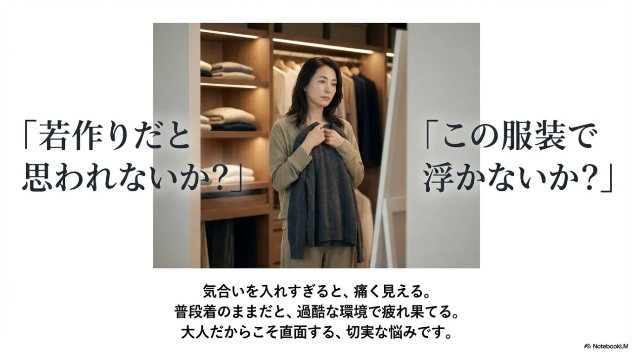 40代・50代女性がフェス服で若作りや浮くことを心配している様子を表したイメージ画像